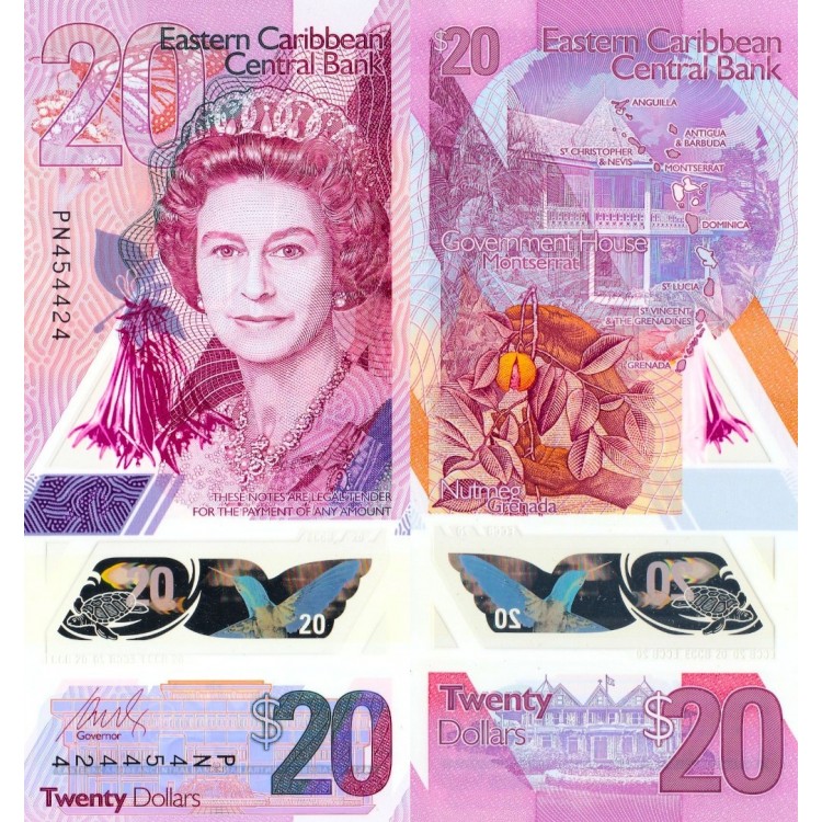 Doğu Karayipler 20 Dolar 2019 P#58 polimer banknot