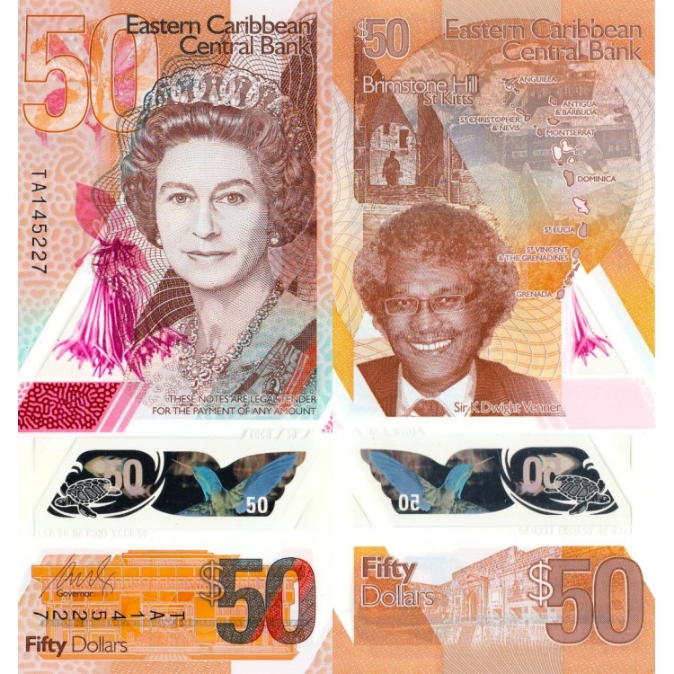 Doğu Karayipler 50 Doğu Karayip Doları 2019 P#59 Doğu Karayipler 50 Dolar 2019 P#59 ÇİL/UNC Polimer Kağıt Para ön ve arka yüz banknot görseli