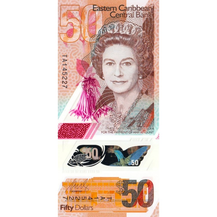 Doğu Karayipler 50 Doğu Karayip Doları 2019 P#59 Doğu Karayipler 50 Dolar 2019 P#59 ÇİL/UNC Polimer Kağıt Para ön ve arka yüz banknot görseli