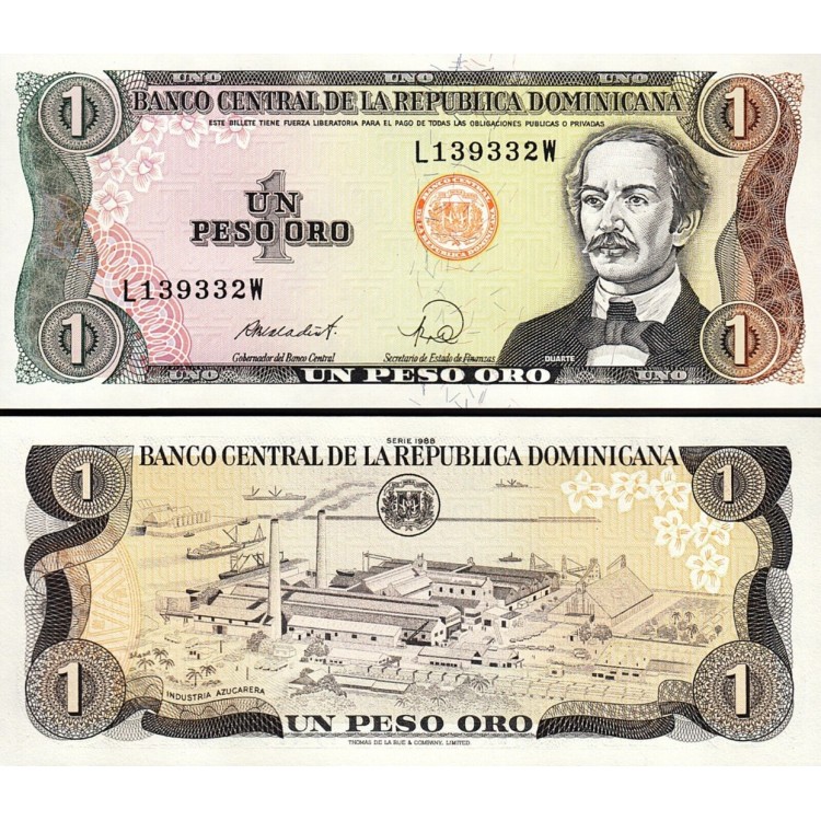 DOMİNİK CUHURİYETİ 1 PESOS ORO 1988, P#126c, ÇİL, ESKİ YABANCI KAĞIT PARA DOMİNİK CUHURİYETİ 1 PESOS ORO 1988, P#126c, ÇİL, ESKİ YABANCI KAĞIT PARA