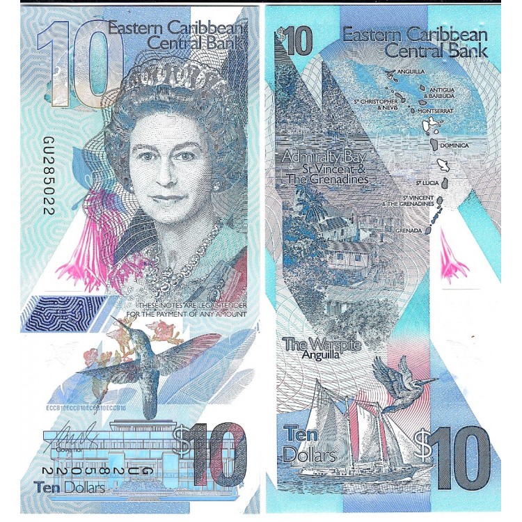 DOĞU KARAYİPLER 10 DOLAR 2019, POLYMER, P#57, ÇİL, ESKİ YABANCI KAĞIT PARA