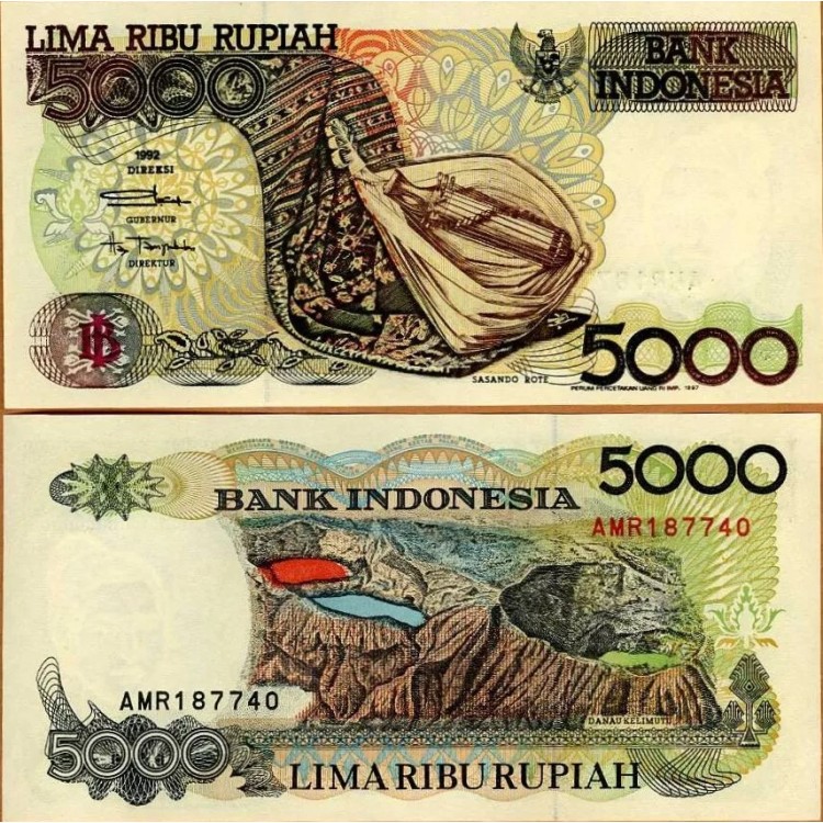 ENDONEZYA 5000 RUPİ 1992 (1997), P#130f, ÇİL, ESKİ YABANCI KAĞIT PARA