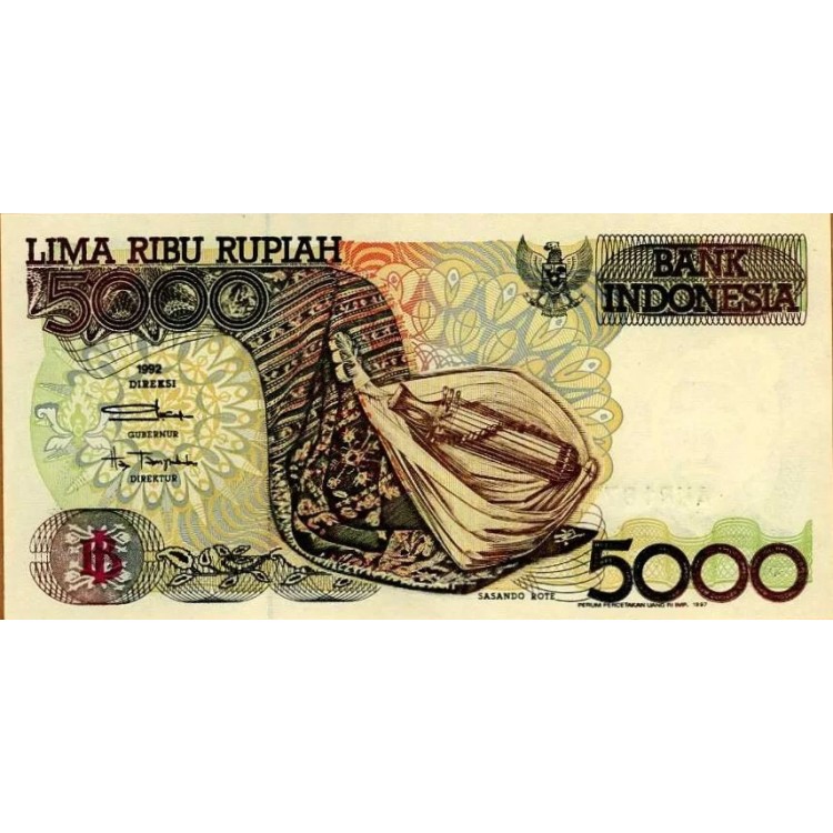 ENDONEZYA 5000 RUPİ 1992 (1997), P#130f, ÇİL, ESKİ YABANCI KAĞIT PARA