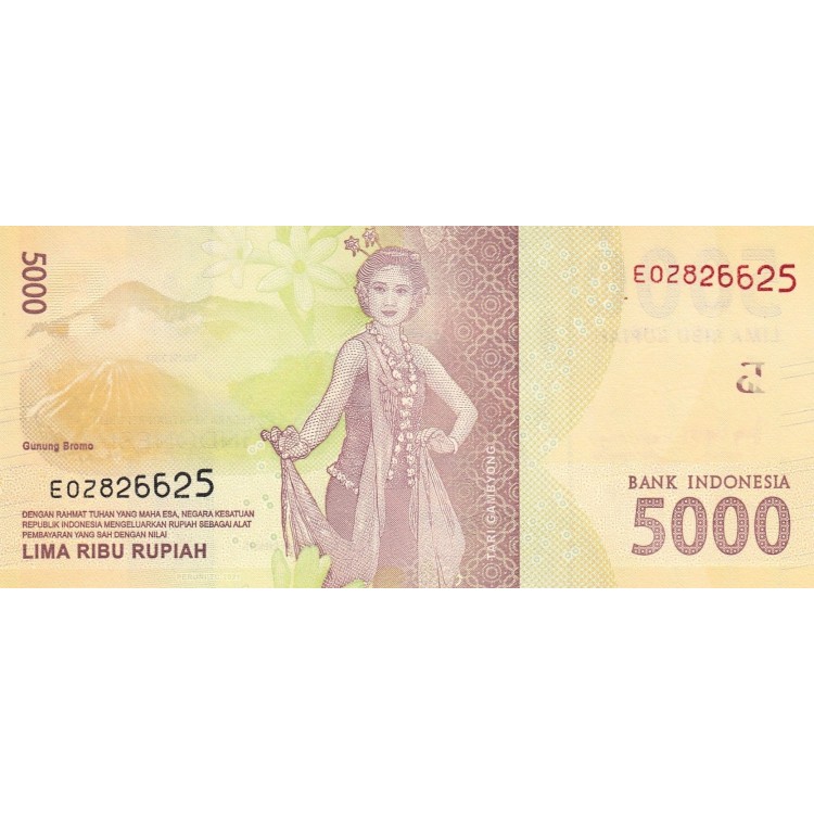 Endonezya 5000 Rupi 2021 P#156f ÇİL UNC kağıt banknot