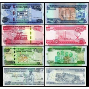 ETİYOPYA 5-10-50-100 BIRR 4 LÜ SET, ÇİL, ESKİ YABANCI KAĞIT PARA