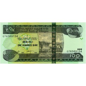 ETİYOPYA 100 BİRR 2007-2015, P-52g, ÇİL, ESKİ YABANCI KAĞIT PARA