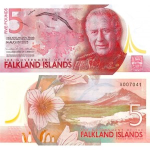 Falkland Adaları 5 Pound 2025 P#20 ÇİL/UNC Polimer Kağıt Para