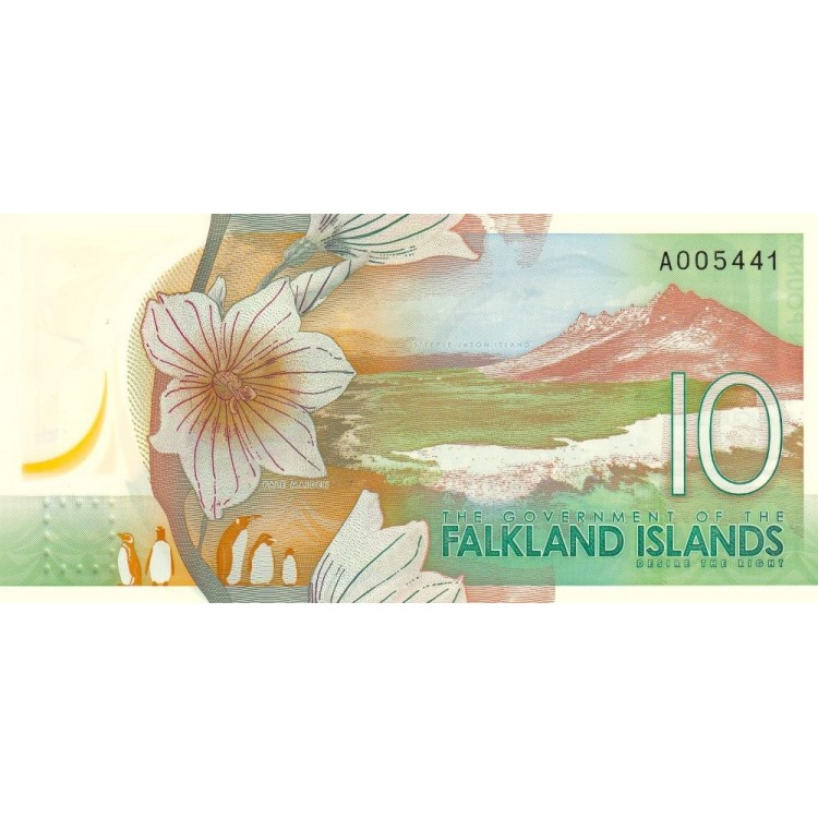 Falkland Adaları 10 Pound 2025 P#21 ÇİL/UNC Polimer Kağıt Para ön ve arka yüz banknot görseli