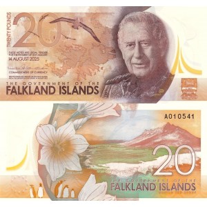 Falkland Adaları 20 Pound 2025 P#22 ÇİL/UNC Polimer Kağıt Para