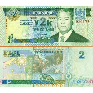 FİJİ 2 DOLAR 2000 MİLENYUM HATIRA, P#102, ÇİL, ESKİ YABANCI KAĞIT PARA