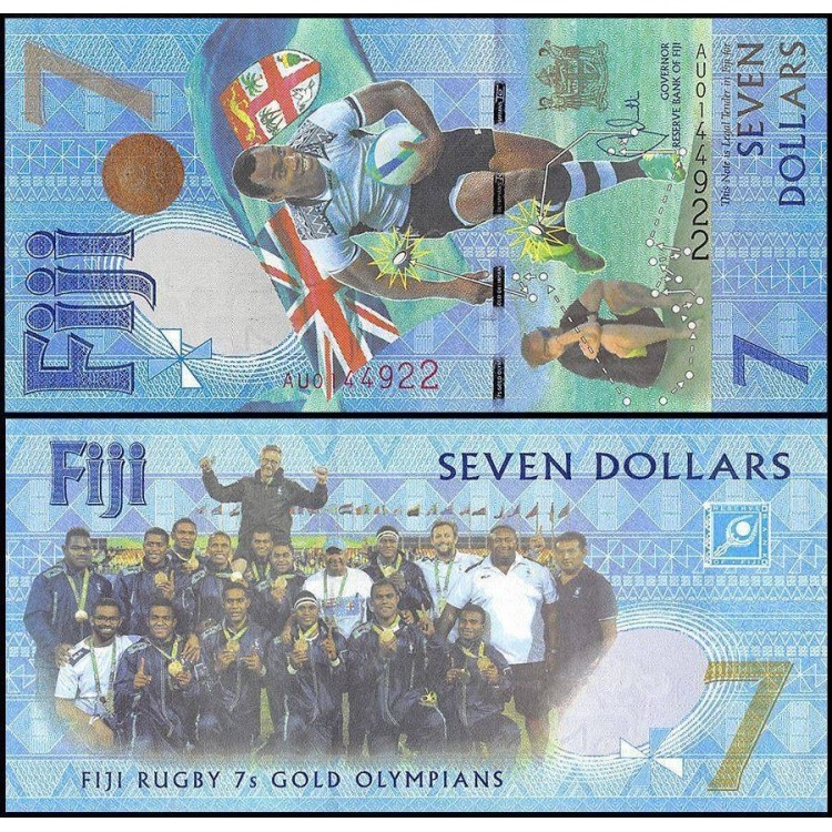 FİJİ 7 DOLAR 2017 P#120, HATIRA, RUGBY TAKIMININ ZAFERİ,  ÇİL, ESKİ YABANCI KAĞIT PARA
