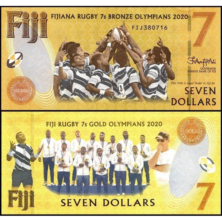 FİJİ 7 DOLAR 2022 P#122b, HATIRA, RUGBY TAKIMININ ZAFERİ,  ÇİL, ESKİ YABANCI KAĞIT PARA