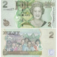 FİJİ 2 DOLAR 2011, P#109b, KRALİÇE II. ELİZABETH, ÇİL, ESKİ YABANCI KAĞIT PARA