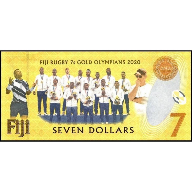FİJİ 7 DOLAR 2022 P#122b, HATIRA, RUGBY TAKIMININ ZAFERİ,  ÇİL, ESKİ YABANCI KAĞIT PARA