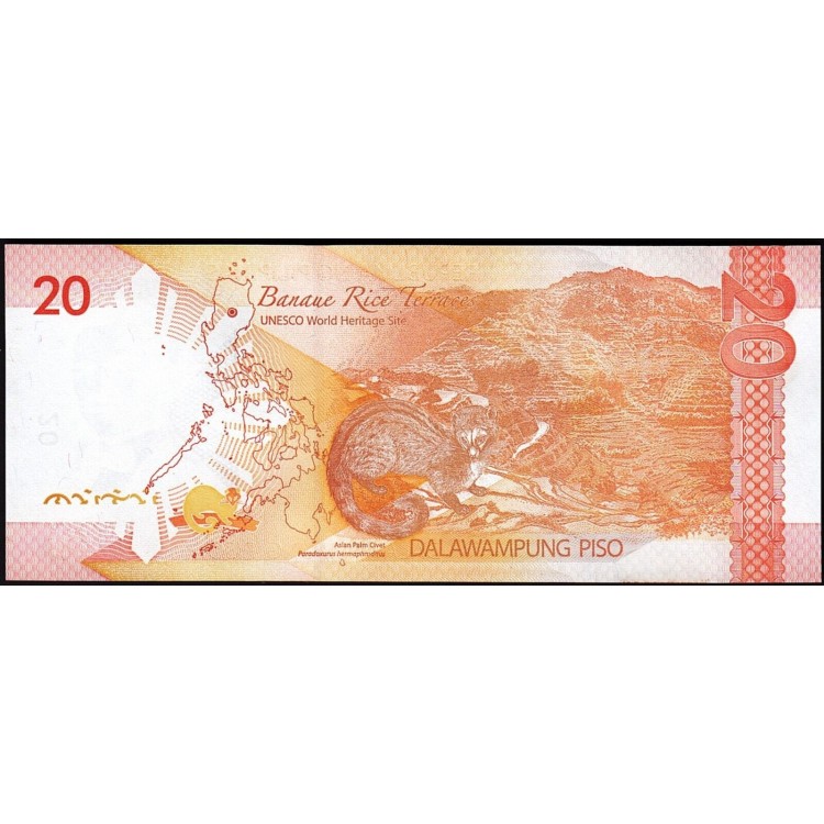 Filipinler 20 Piso 2022 P#206 çil eski yabancı kağıt para