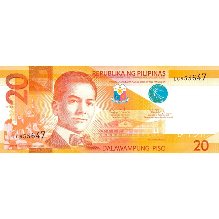 Filipinler 20 Piso 2014B P#206a Kağıt Para Filipinler 20 Piso 2014B P#206a ÇİL UNC kağıt banknot