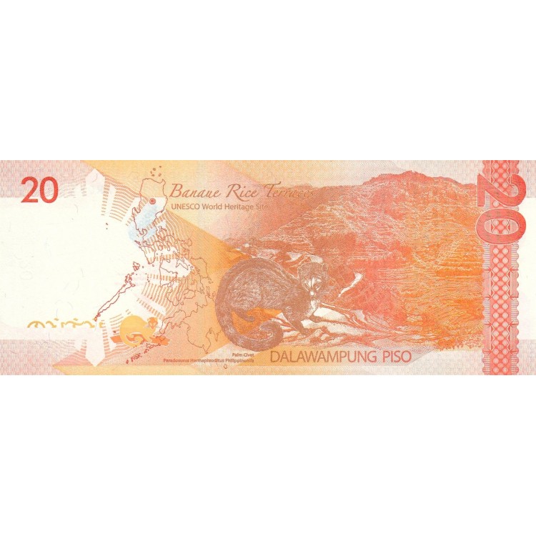 Filipinler 20 Piso 2016H P#206a ÇİL UNC kağıt banknot