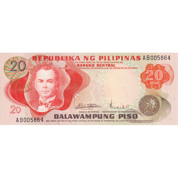 Filipinler 20 Piso 1970 P#150 ÇİL UNC kağıt banknot