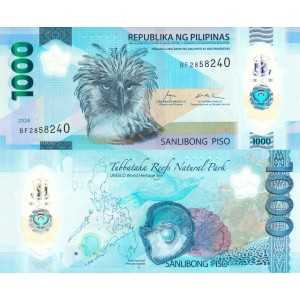 Filipinler 1000 Piso 2024 P#241c ÇİL/UNC Polimer Kağıt Para
