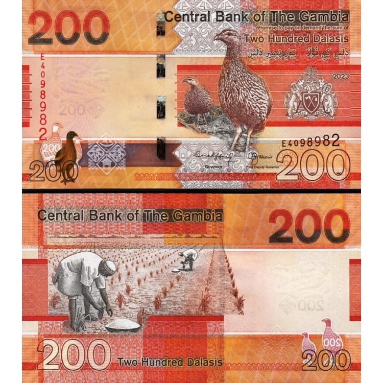 GAMBİA 200 DALASIS 2023, P#42c, ÇİL, ESKİ YABANCI KAĞIT PARA