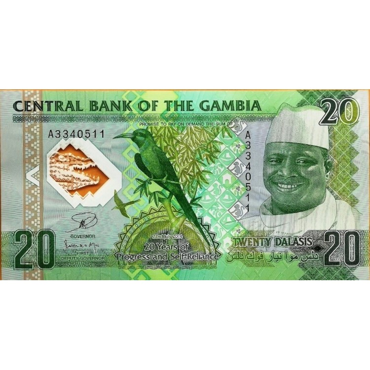GAMBİA 20 DALASIS 2014 HATIRA POLYMER, P#30, ÇİL, ESKİ YABANCI KAĞIT PARA