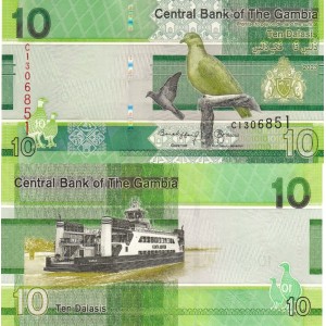 Gambia 10 Dalasis 2023 P#38c ÇİL/UNC Kağıt Para