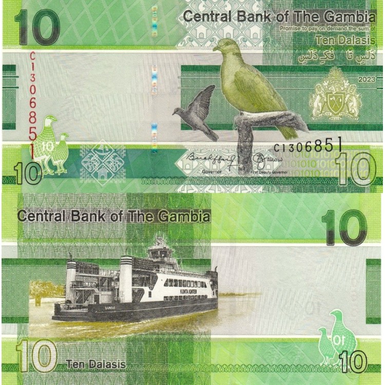 Gambia 10 Dalasis 2023 P#38c banknot