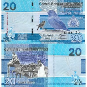 Gambia 20 Dalasis 2023 P#39c ÇİL/UNC Kağıt Para