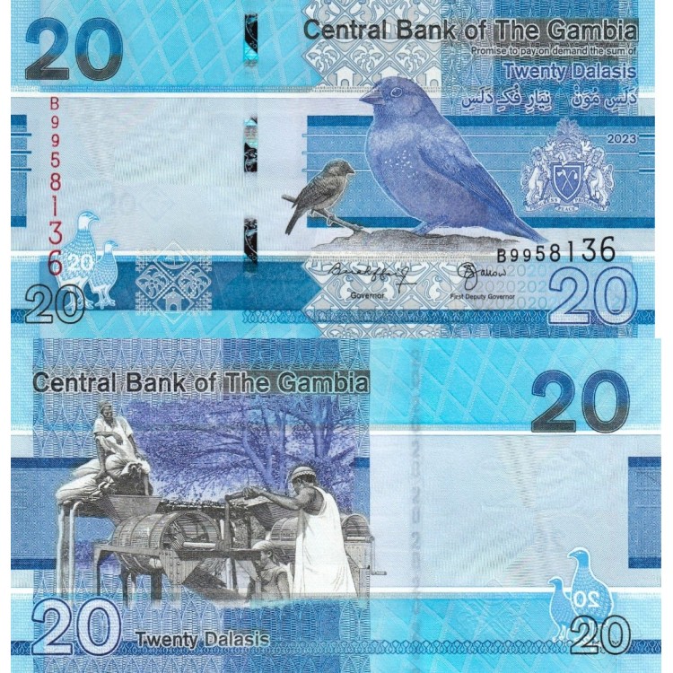 Gambia 20 Dalasis 2023 P#39c banknot