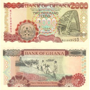 Gana 2000 Cedis 2003 P#33h ÇİL/UNC Kağıt Para