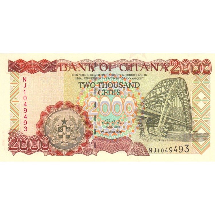 Gana 2.000 Cedis 2003 P#33h ÇİL UNC kağıt banknot