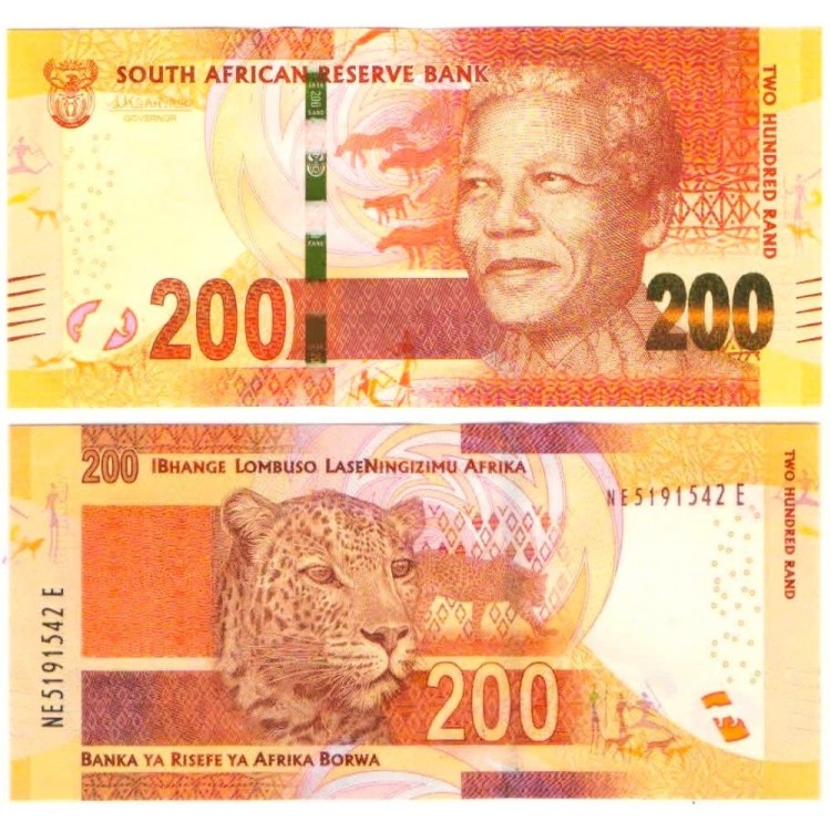 Güney Afrika 200 Rand 2016 P#142b ÇİL/UNC Kağıt Para ön ve arka yüz banknot görseli