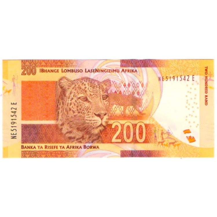 Güney Afrika 200 Rand 2016 P#142b ÇİL/UNC Kağıt Para ön ve arka yüz banknot görseli