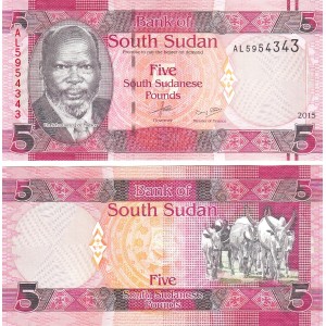 GÜNEY SUDAN 5 POUND 2015, P#11, ÇİL, ESKİ YABANCI KAĞIT PARA