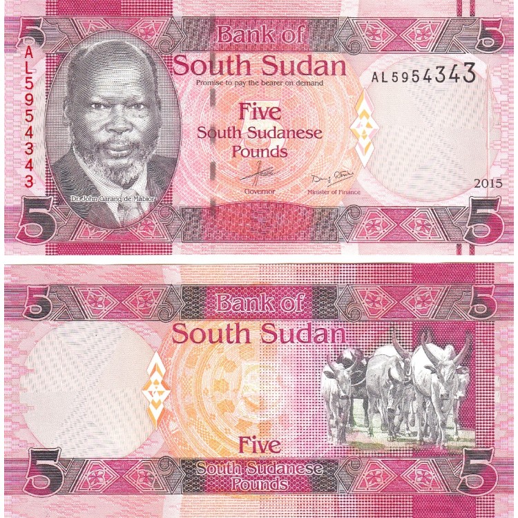 GÜNEY SUDAN 5 POUND 2015, P#11, ÇİL, ESKİ YABANCI KAĞIT PARA