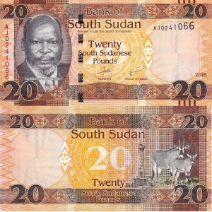 Güney Sudan 20 Pound 2016 P#13b ÇİL/UNC Kağıt Para