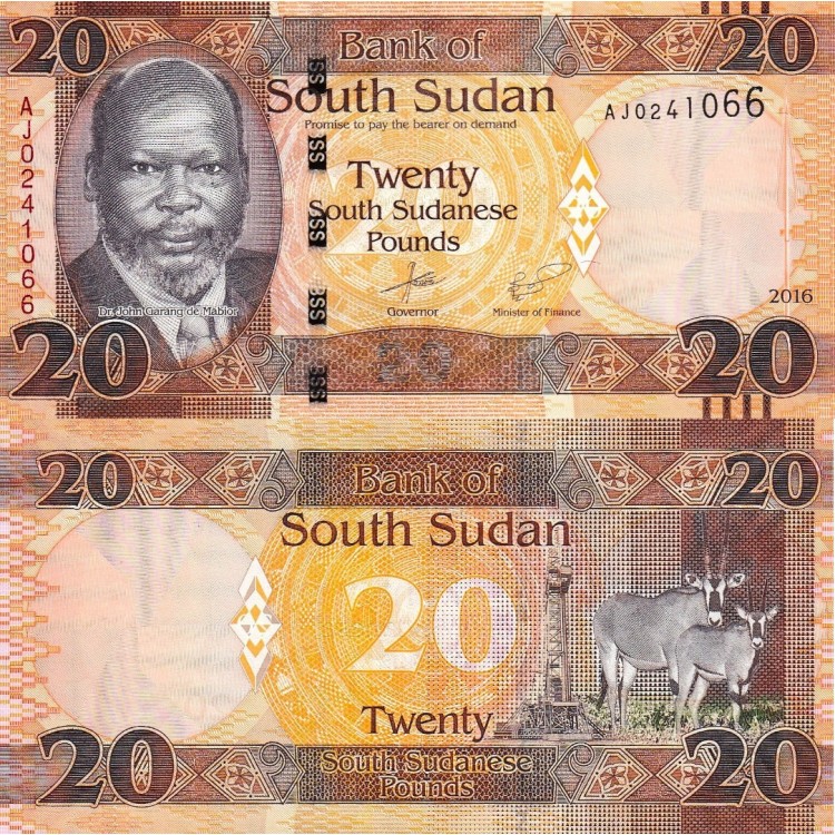 Güney Sudan 20 Pound 2016 P#13b banknot