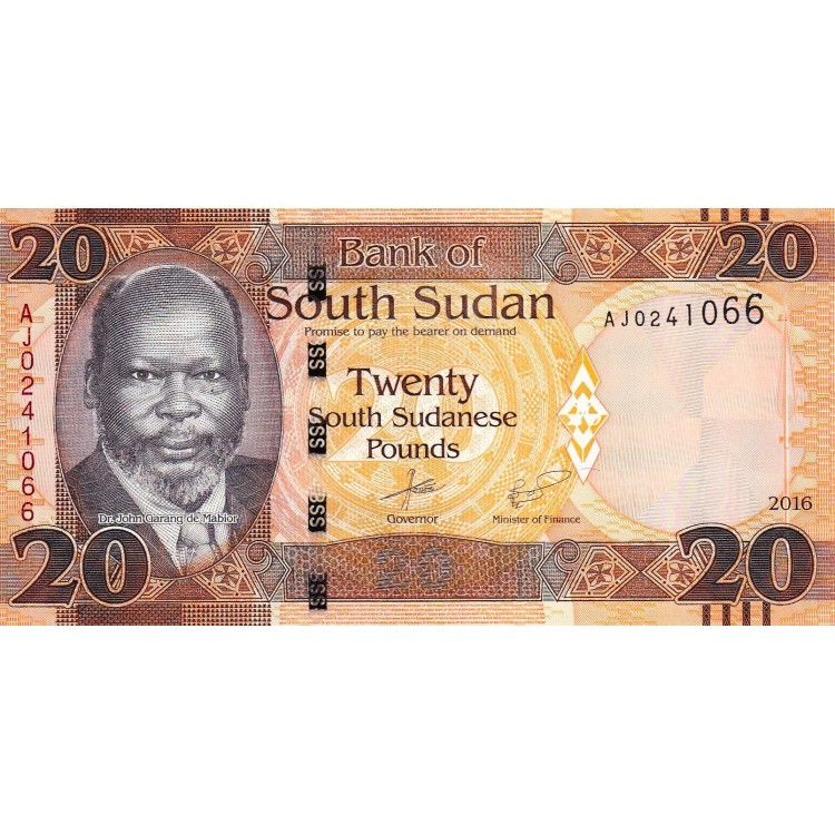 Güney Sudan 20 Pound 2016 P#13b banknot