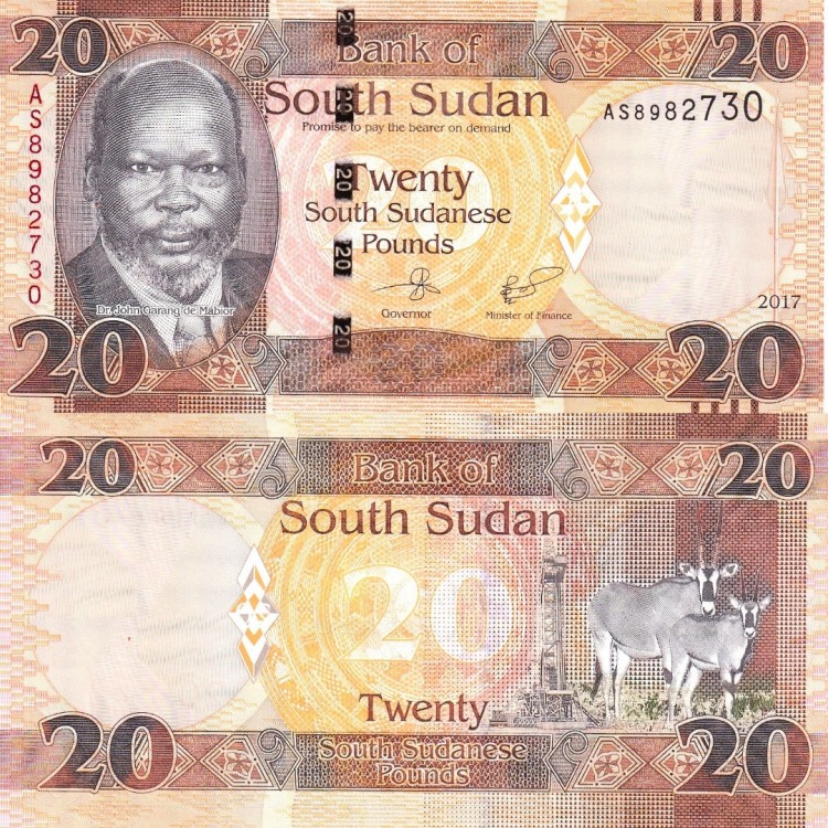 Güney Sudan 20 Pound 2017 P#13c ÇİL UNC kağıt para