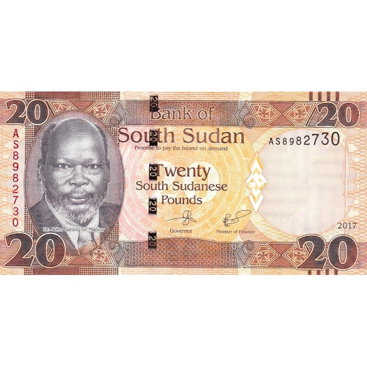 Güney Sudan 20 Pound 2017 P#13c ÇİL UNC kağıt para