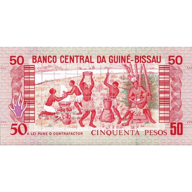 GİNE BİSSAU 50 PESO 1990, P#10, ÇİL, ESKİ YABANCI KAĞIT PARA