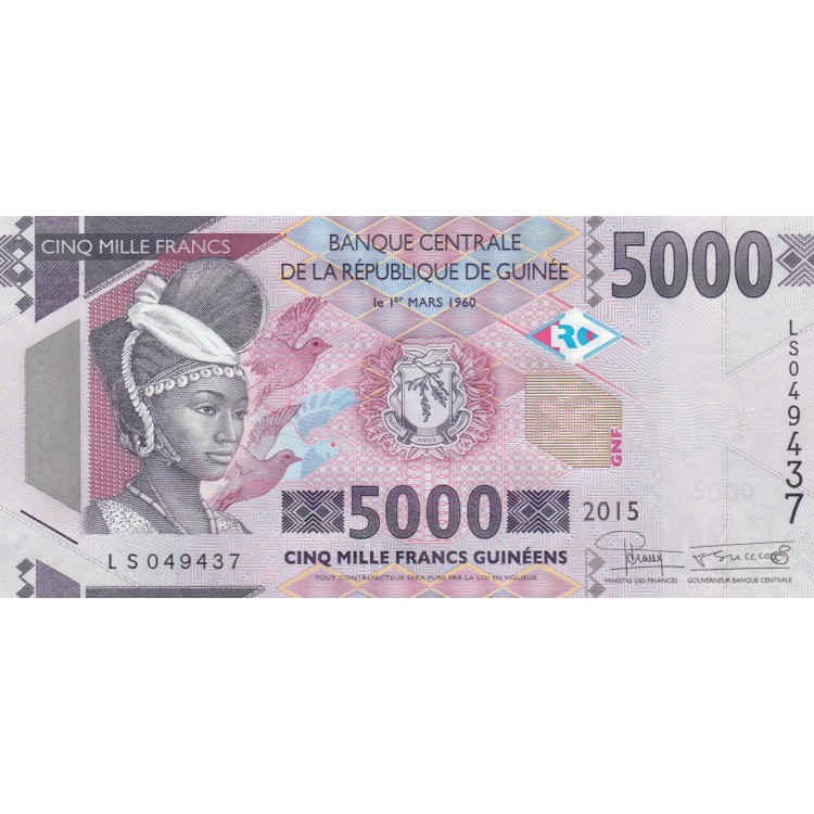 GİNE 5000 FRANK 2015, P#49, ÇİL, ESKİ YABANCI KAĞIT PARA GİNE 5000 FRANK 2015, P#49, ÇİL, ESKİ YABANCI KAĞIT PARA