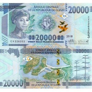 Gine 20000 Francs 2018 P#50b ÇİL/UNC Kağıt Para