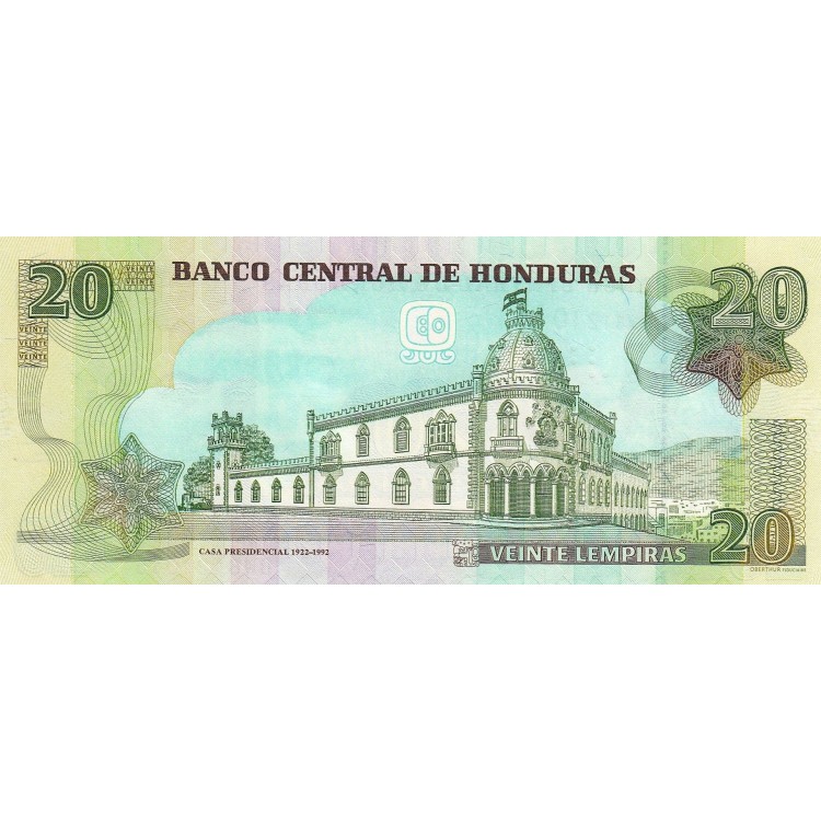 Honduras 20 Lempiras 2012 P#100a ÇİL UNC kağıt banknot