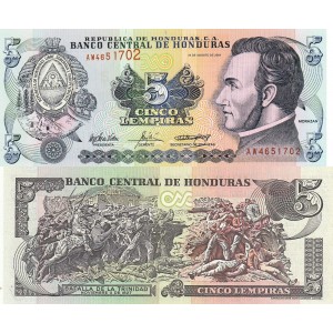 Honduras 5 Lempiras 2004 P#85d ÇİL/UNC Kağıt Para