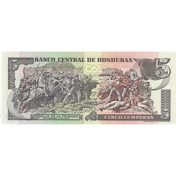 Honduras 5 Lempiras 2004 P#85d Banknot Honduras 5 Lempiras 2004 P#85d ÇİL UNC kağıt banknot