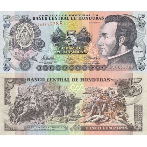 Honduras 5 Lempiras 2010 P#91c ÇİL/UNC Kağıt Para