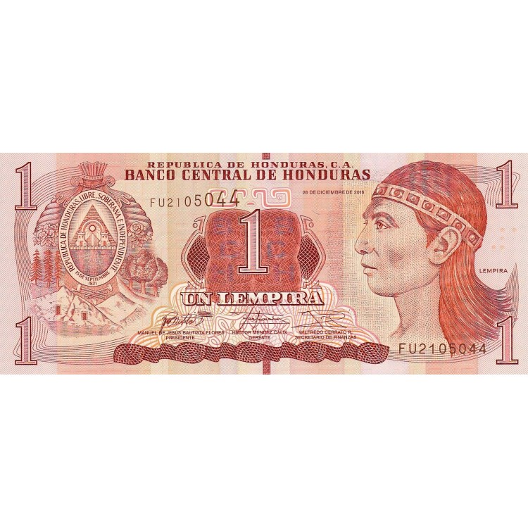 Honduras 1 Lempira 2016 P#96c Banknot Honduras 1 Lempira 2016 P#96c ÇİL UNC kağıt banknot