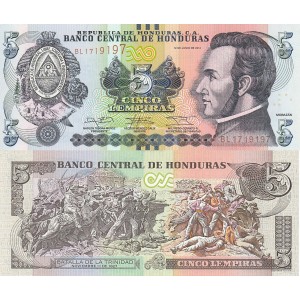 Honduras 5 Lempiras 2014 P#98b ÇİL/UNC Kağıt Para