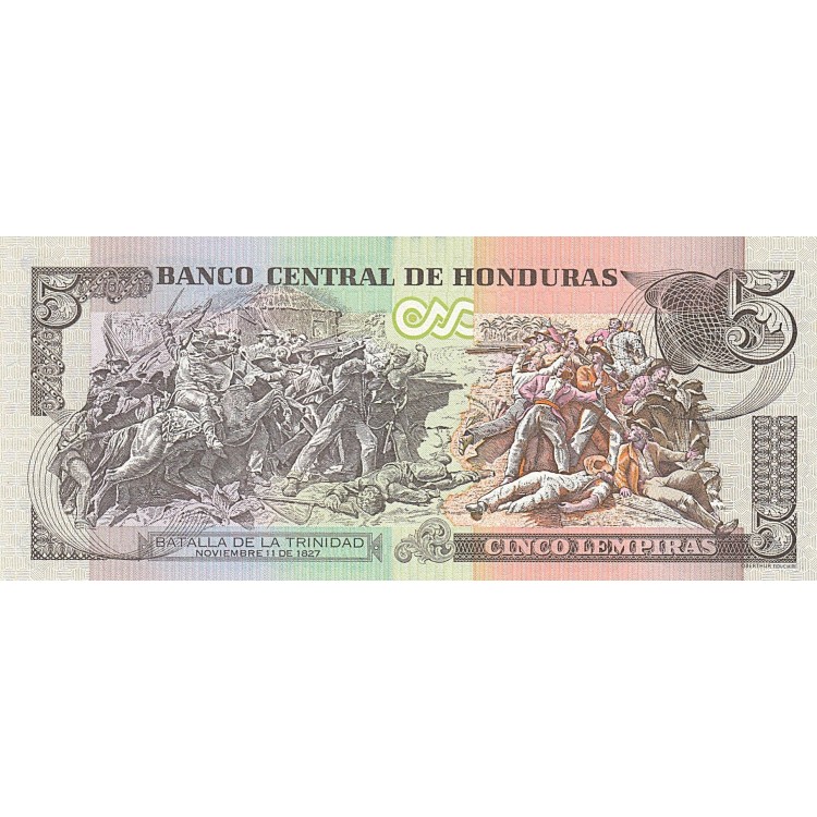 Honduras 5 Lempiras 2014 P#98b Banknot Honduras 5 Lempiras 2014 P#98b ÇİL UNC kağıt banknot